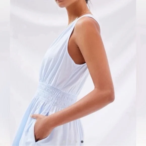 Anthropologie Maeve Tiered Midi Light Blue Cotton Dress with Pockets Size 6 - Picture 2 of 11
